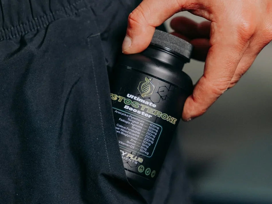 Ultimate Testosterone Booster being pulled from a pocket