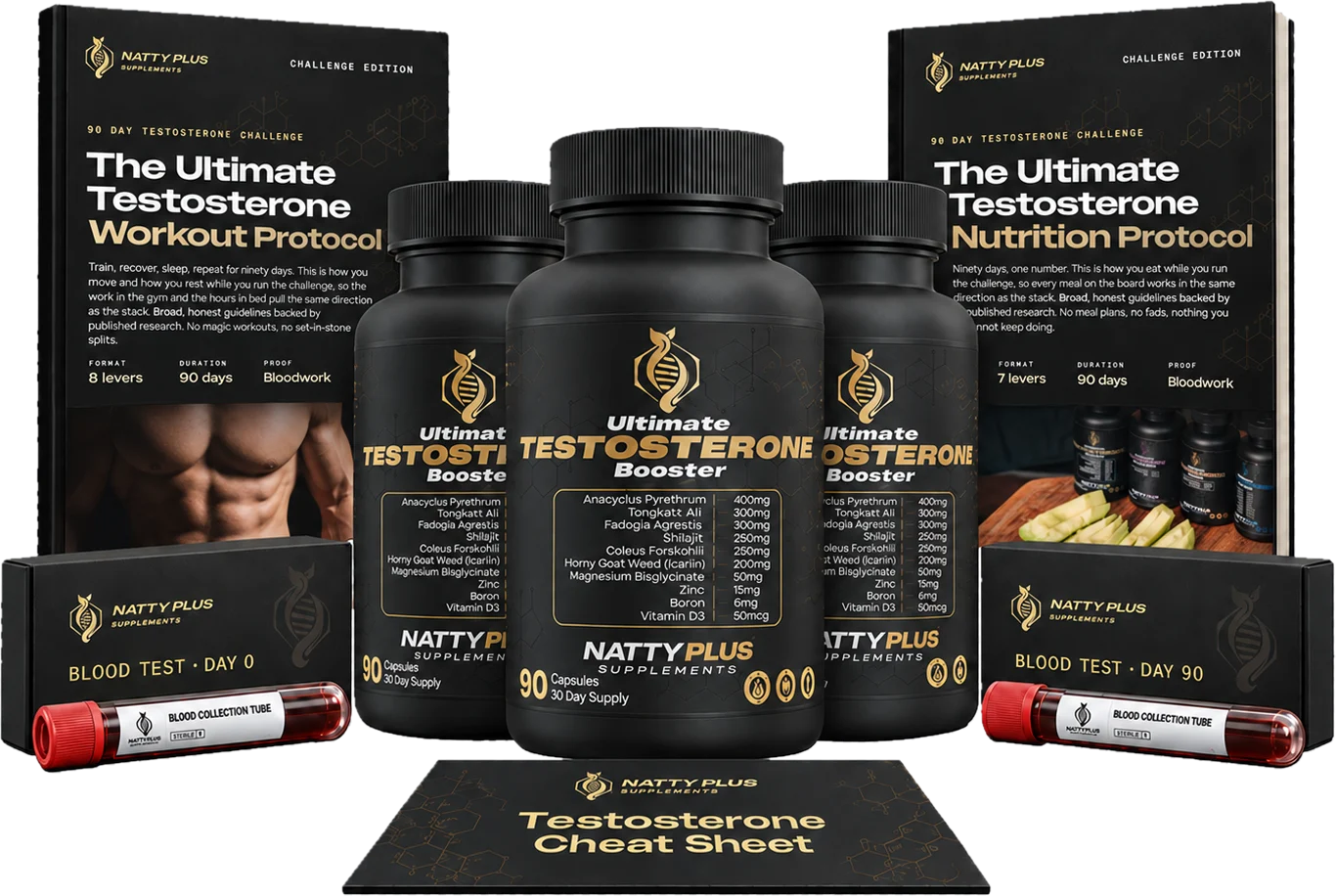 The 90-Day Challenge kit: 3 bottles, 2 blood tests, training and nutrition programs, cheat sheet