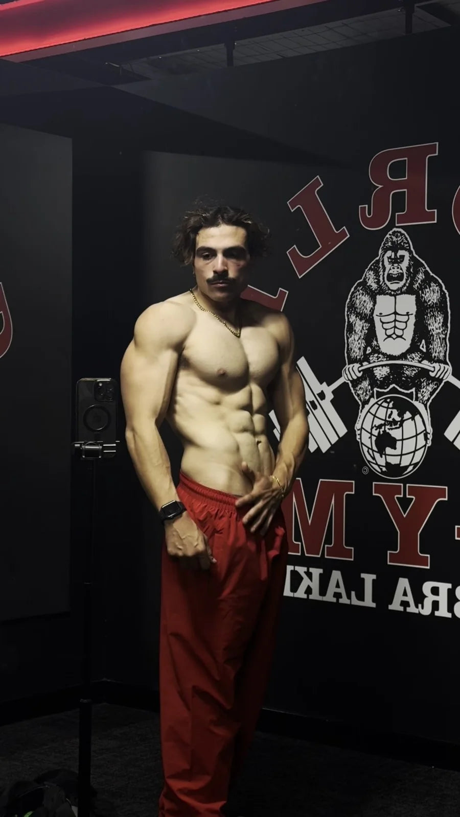 Rambo shirtless at World Gym after three months on the booster